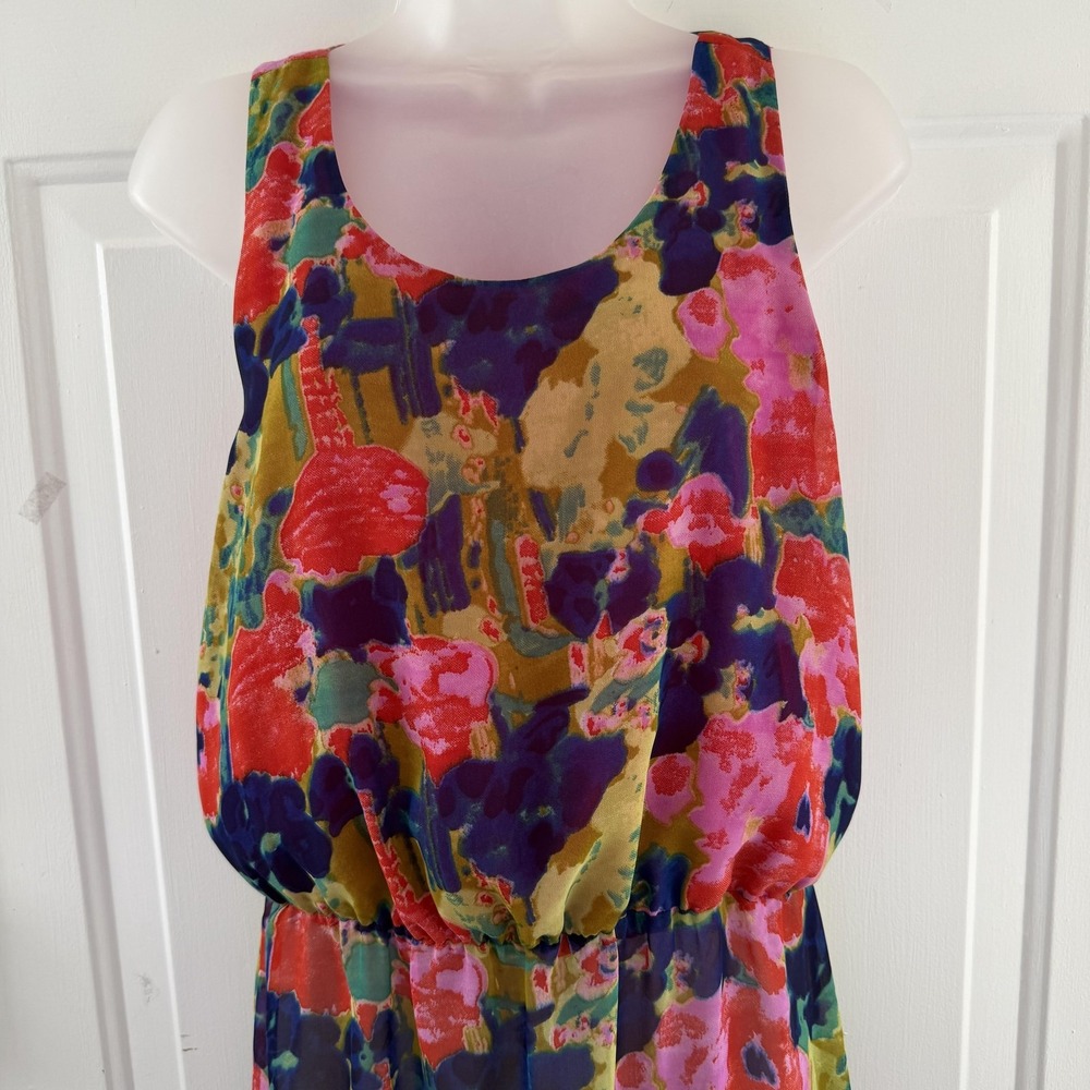 W118 By Walter Baker Dress Womens Small Multicolor Floral Sheer Maxi Racerback